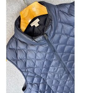 J Jill Womens Petite L Down Puffer Vest Navy Blue Quilted Sleeveless Lightweight